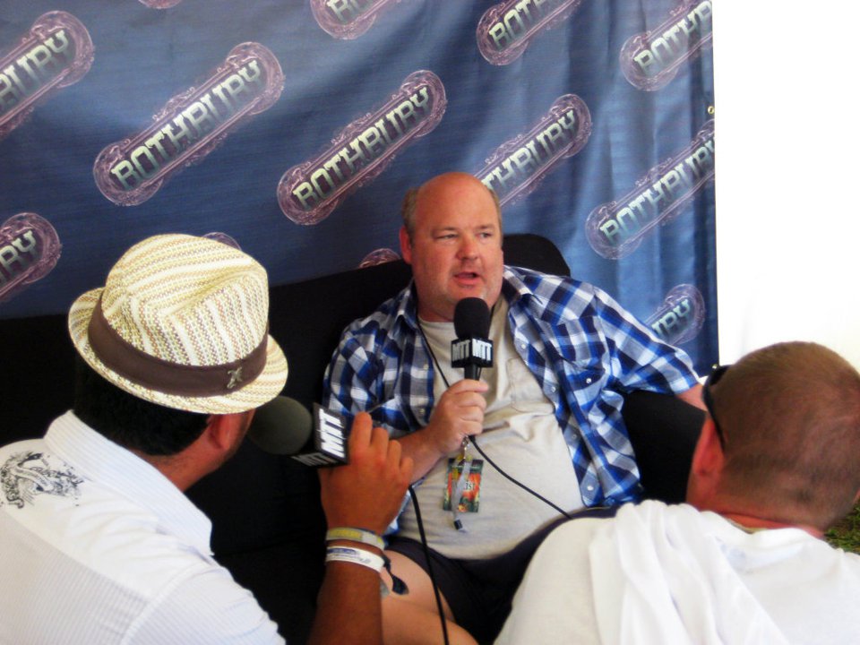 Kyle Gass of Tenacious D speaking into the Moe Train's Tracks mic at Rothbury