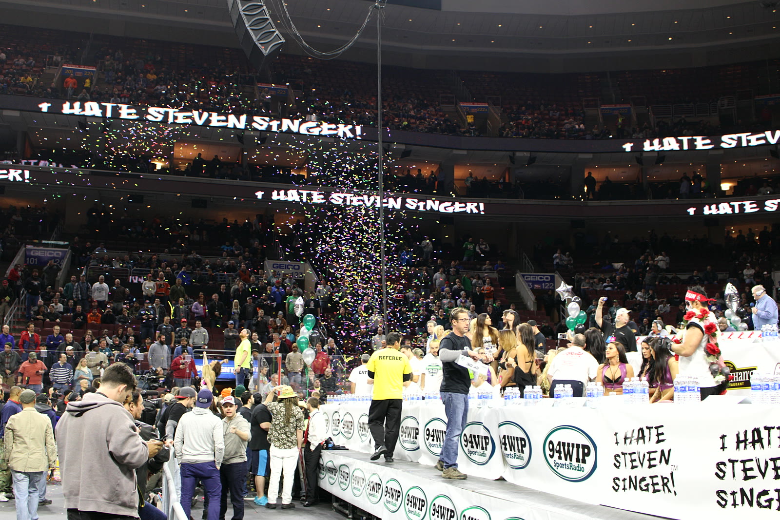 Confetti falling over the Wing Bowl 25 floor at Wells Fargo Center